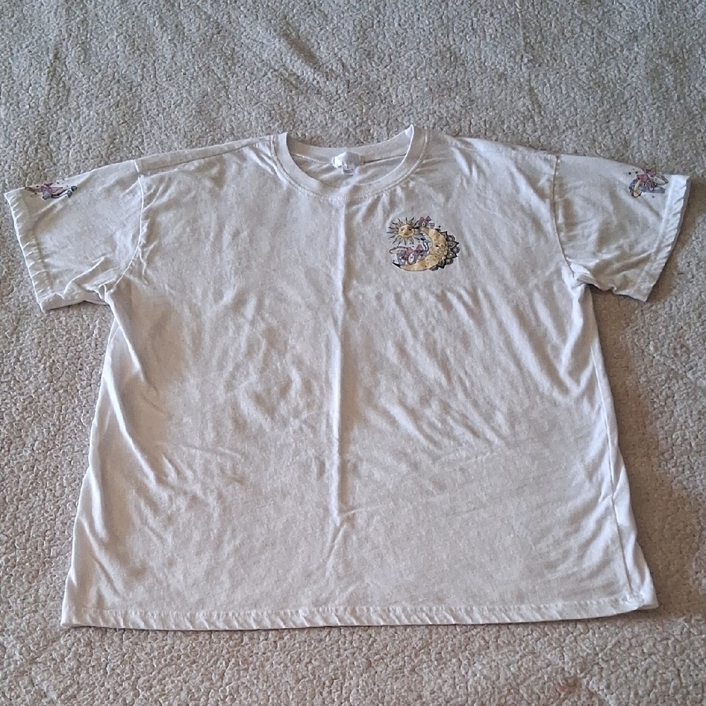 Women's Cream T-Shirt with Sun And Moon Design